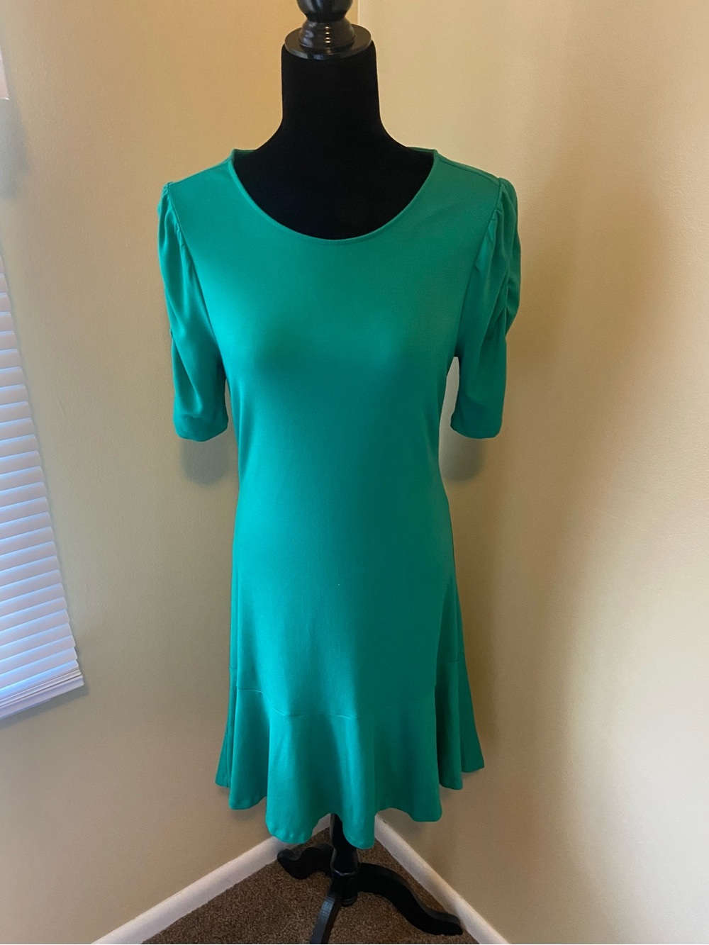Ann Taylor Teal Short Sleeve Fit-and-Flare Midi Dress